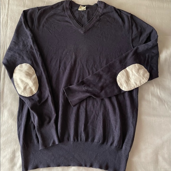 Mens Navy V Neck Sweatshirt/Pullover Sweater Patches On Elbows - Picture 1 of 5